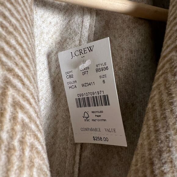 J.Crew Tan White Herringbone Single Breasted Overcoat Size 6 - Picture 8 of 11